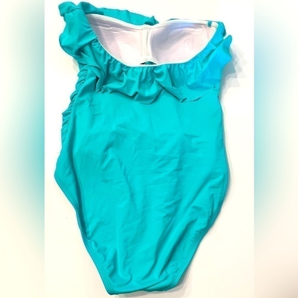 Bleu by Rod Beattie Shirred Ruffle Bandeau Mio One-Piece Swimsuit Wave Runner 8 - Picture 10 of 10
